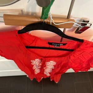 Forever 21 Scarlet Top with Ivory Detailing